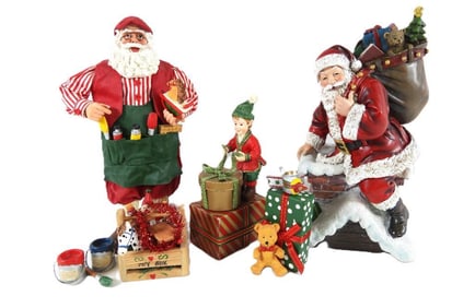 LOT OF 8: CLOTHTIQUE Santa, Resin Santa and more
