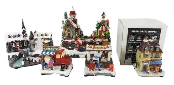 LOT OF 5: LIGHTED holiday shops/houses