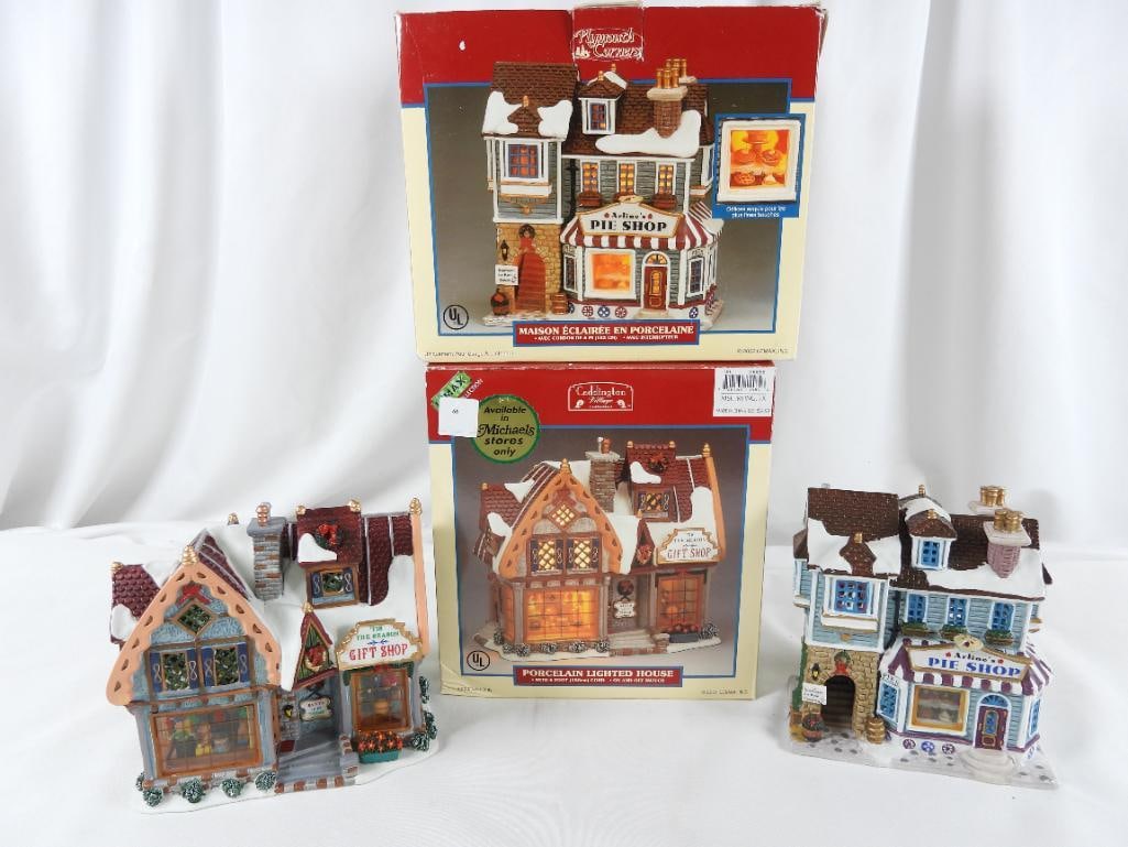 LOT OF 2 LEMAX Gift Shop and Pie Shop, with boxes: LOT OF 2 LEMAX in original boxes: Village Collection Arline's Pie Shop, 25659A, with 6 foot cord, not tested, on and off switch, 6"Lx4"Wx6.5"T; 'Tis the Season Gift Shop with corded bulb, not tested, 