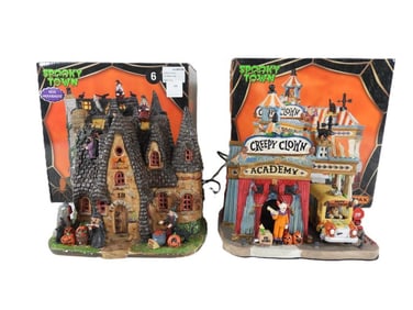 LOT OF 2 LEMAX SPOOKY TOWN Witch coven/Clown venue