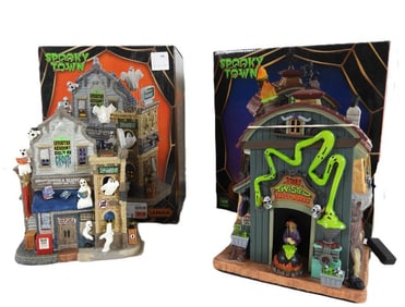 LOT OF 2 LEMAX SPOOKY TOWN Ghost Academy/TaffyShop
