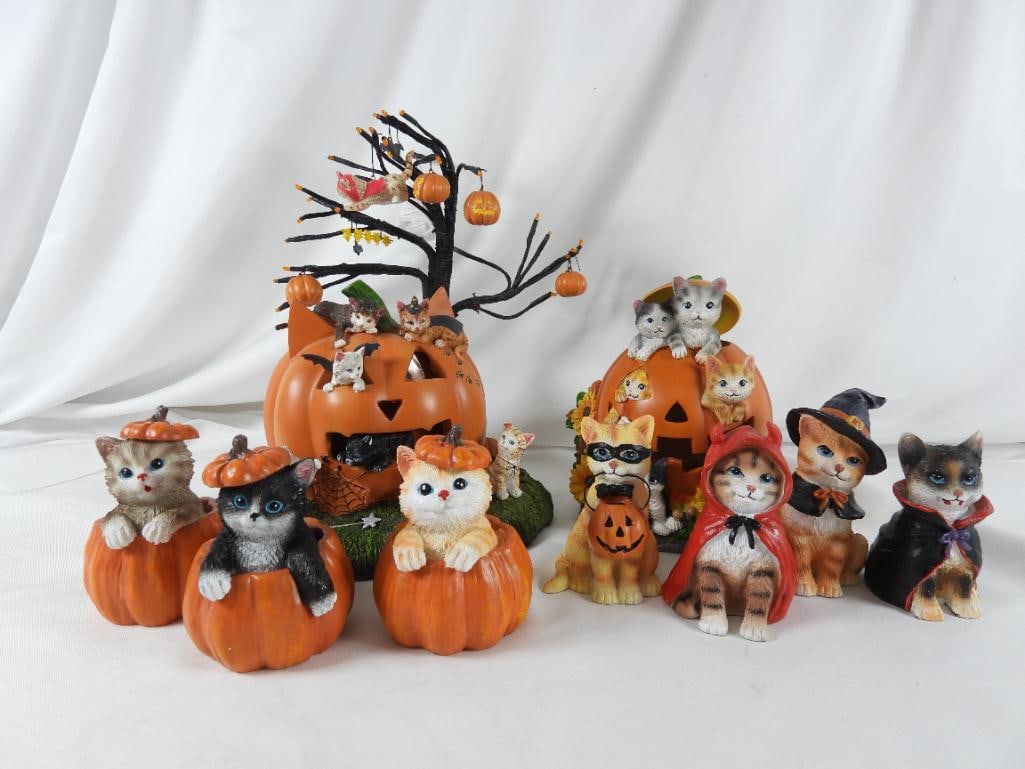 LOT OF 4 HALLOWEEN Decor including pumpkins, cats (1 of 13)