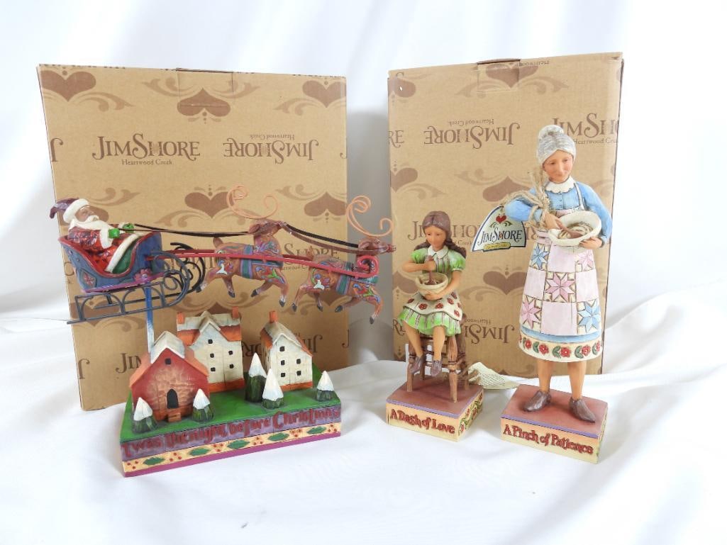 LOT OF 2 JIM SHORE HEARTWOOD CREEK XMAS EVE: LOT OF 2 JIM SHORE HEARTWOOD CREEK XMAS EVE: Jim Shore 4009305 "A Pinch of Patience/A Dash of Love" Two figures a grandmother and granddaughter cooking the daughter is cooking on a wooden stool wearin