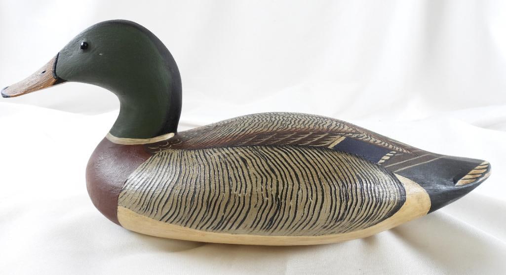 George Bell Hand-carved and painted wooden duck decoy, signed and dated 2006 (1 of 6)