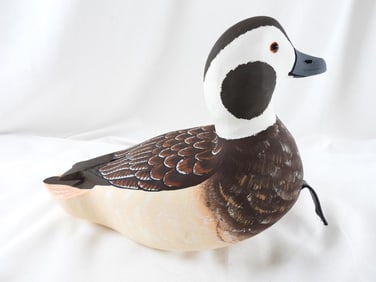 Lisa Byrd hand-carved and painted wooden Old Squaw Hen duck decoy, initials carved, signed/dated