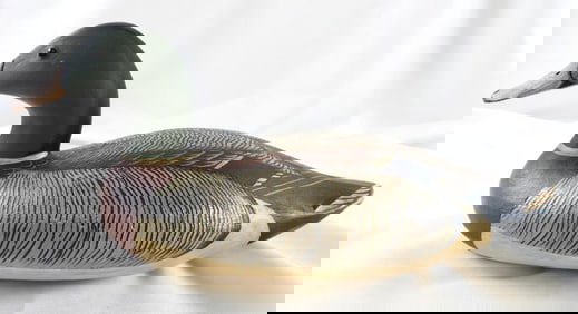 Lisa Byrd hand-carved and painted wooden Canvasback Hen duck decoy, initials carved, signed/dated