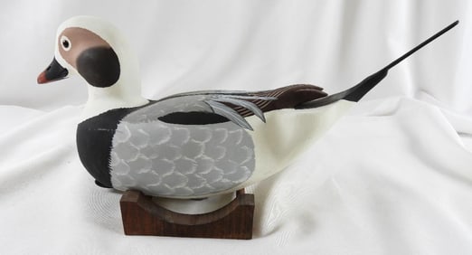 Lisa Byrd hand-carved and painted wooden Old Squaw Drake duck, initials logo carved, signed/dated