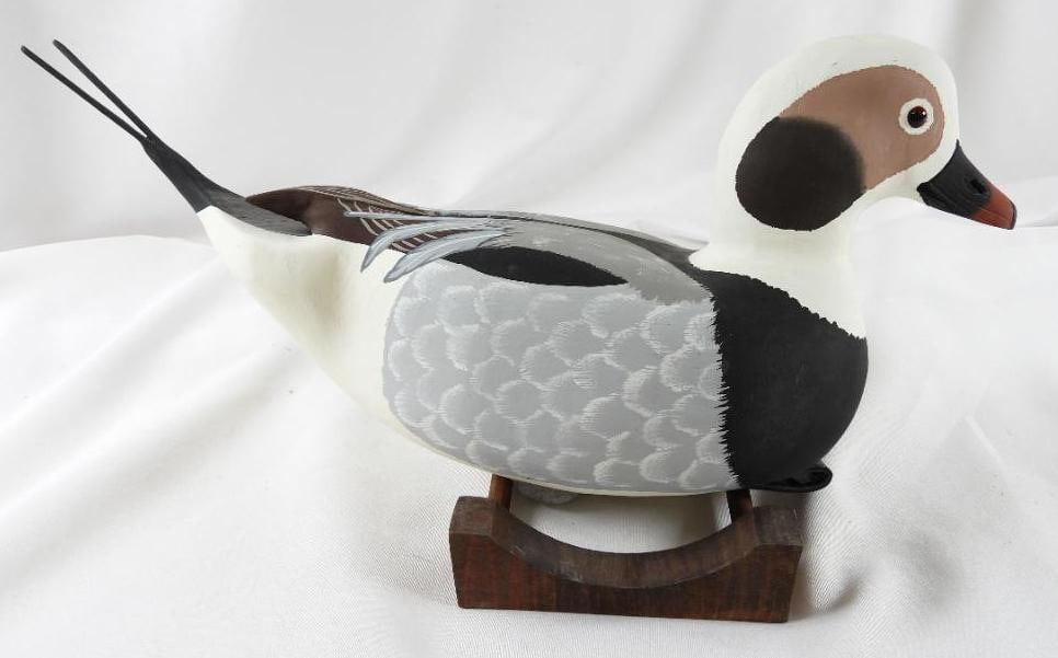 Lisa Byrd hand-carved and painted wooden Old Squaw Drake duck, initials logo carved, signed/dated (1 of 7)