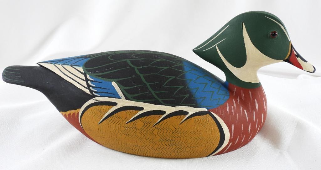 George Bell Hand-carved and painted wooden duck decoy, signed/dated 2006 (1 of 7)
