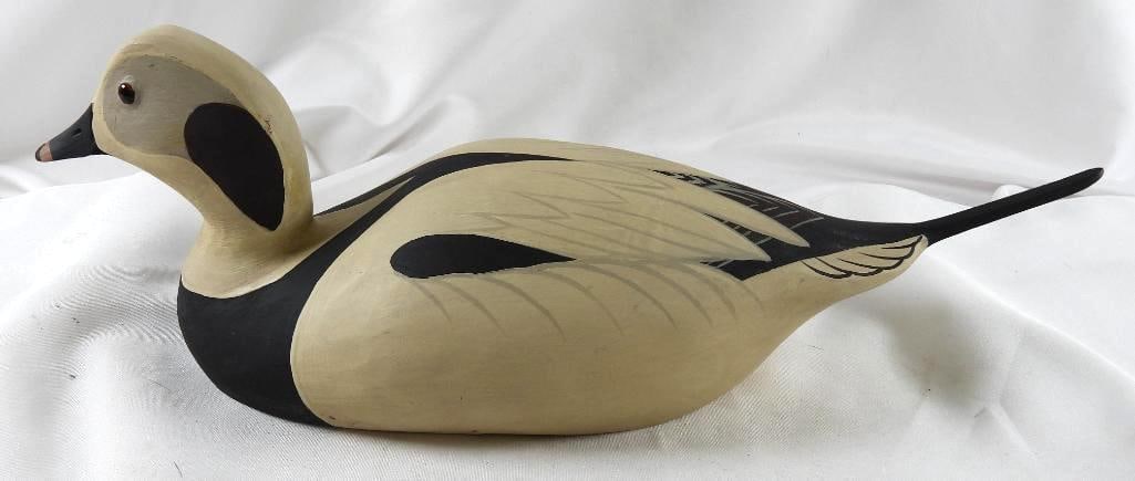 George Bell Hand-carved and painted wooden duck decoy, signed (1 of 6)