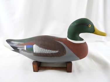 Captain Harry Jobes Hand-carved and painted wooden Mallard duck decoy , signed/dated 2007