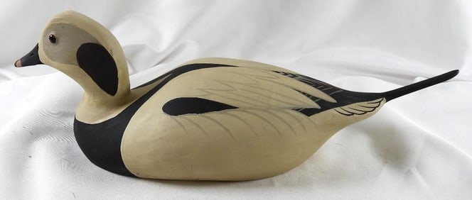 Lisa Byrd hand-carved and painted wooden Canvasback Hen duck decoy, initials carved, signed/dated