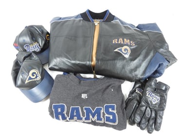 LOT OF 5 NFL RAMS coat, shirt, hats and gloves