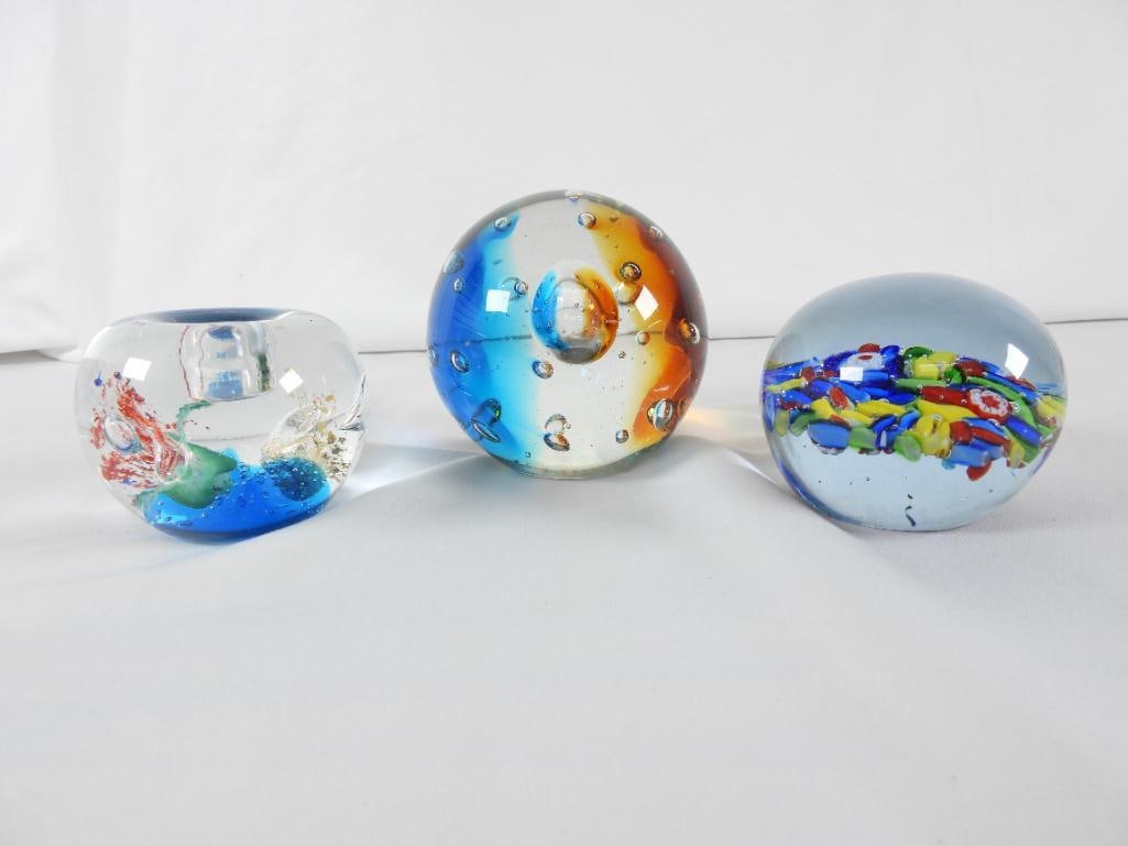 LOT OF 7 art glass paperweights with swirls, etc. - 2