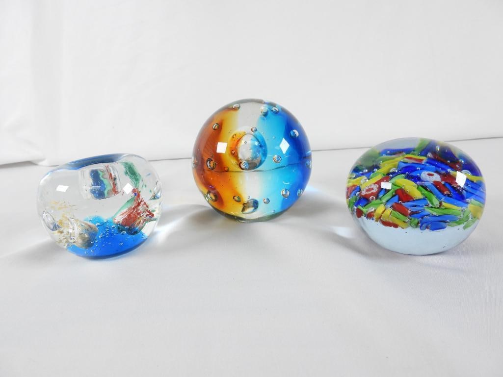 LOT OF 7 art glass paperweights with swirls, etc. - 3