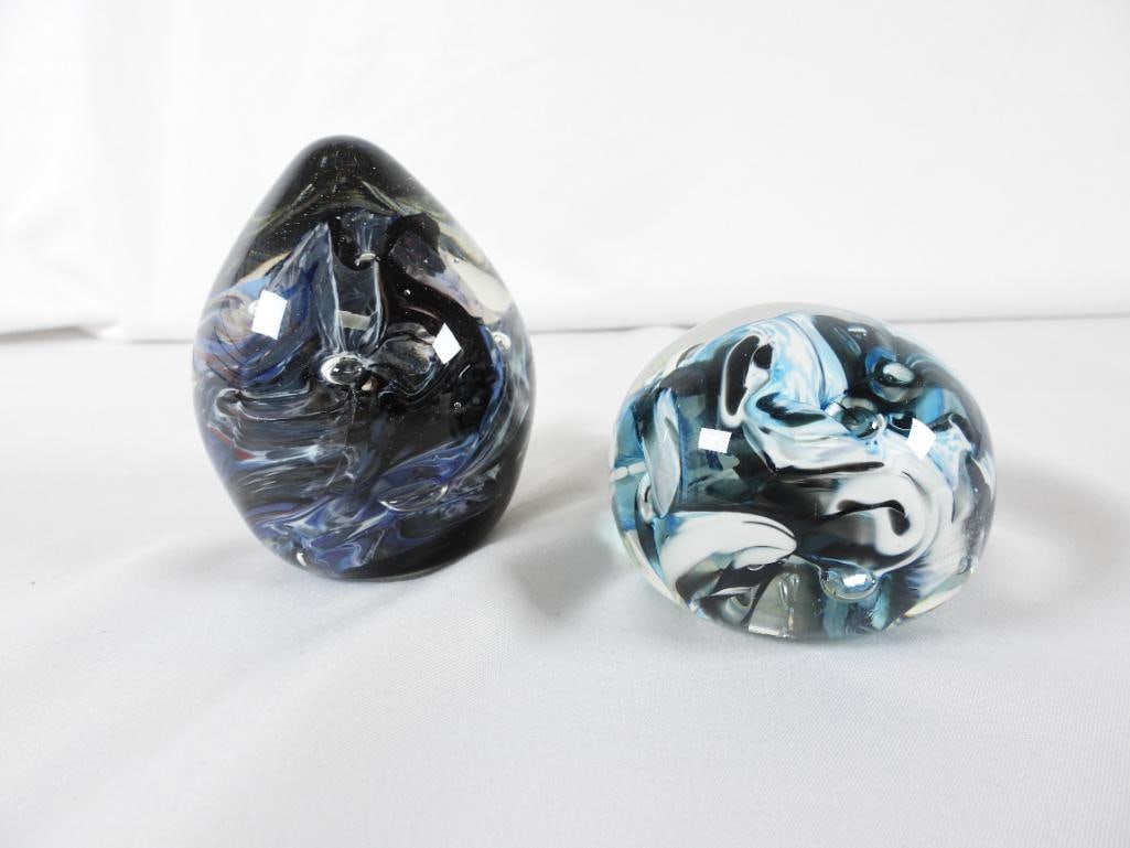 LOT OF 7 art glass paperweights with swirls, etc. - 9