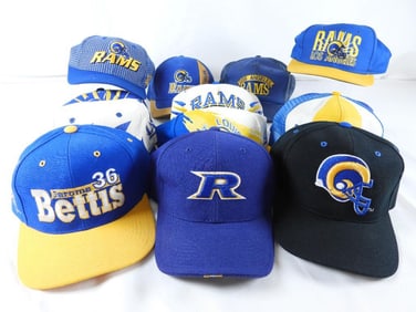 LOT OF 13 LOS ANGELES RAMS bright blue/yellow caps