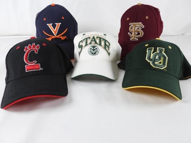 LOT OF 5 COLLEGE baseball caps