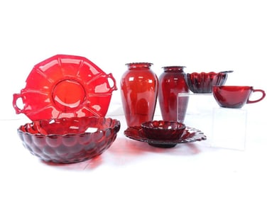 LOT OF 8 ANTIQUE VINTAGE Ruby Red Cranberry Glass