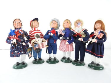 LOT OF 6 BYERS CHOICE CAROLERS WOODEN DUCK, etc.
