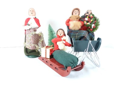 LOT OF 3 BYERS CHOICE CAROLERS with sleigh/sled