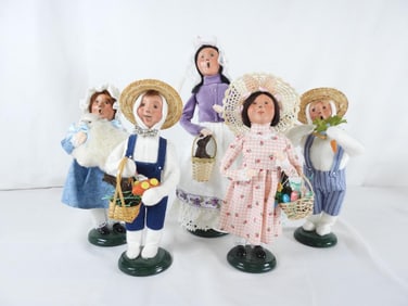 LOT OF 5 BYERS CHOICE CAROLERS, EASTER, SIGNED