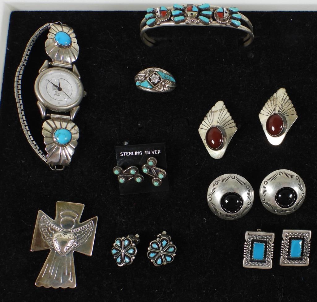 Lot of 10 Sterling Native design jewelry (1 of 7)