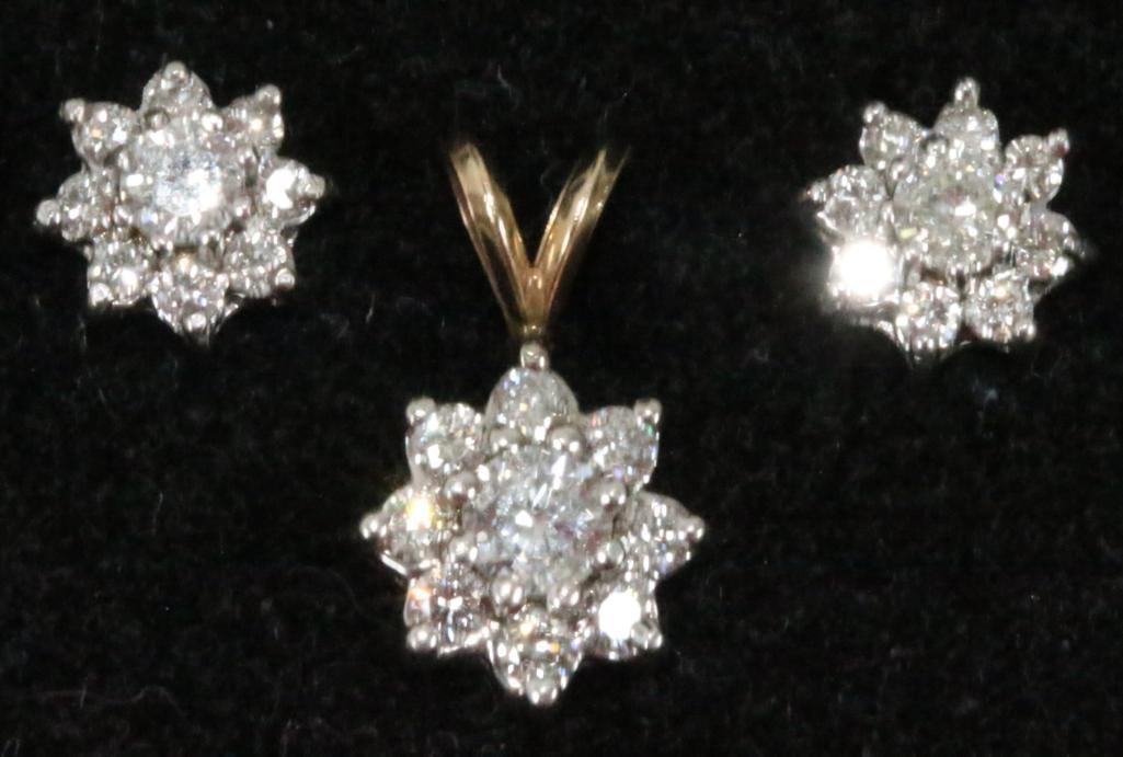 White & yellow gold diamond earrings pendant set 3.9 grams (1 of 6)