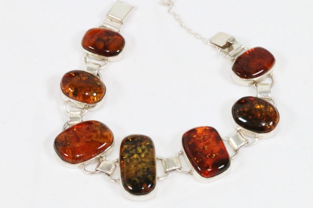 Sterling silver natural Baltic amber bracelet (1 of 9)
