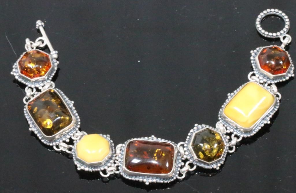 Sterling silver POLAND Baltic amber bracelet 26.1 grams (1 of 10)