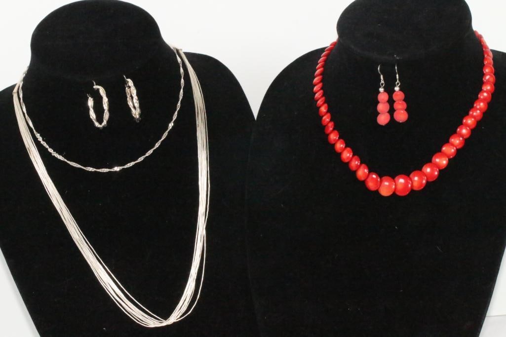 Sterling silver 5 pc jewelry lot Necklaces earrings (1 of 10)