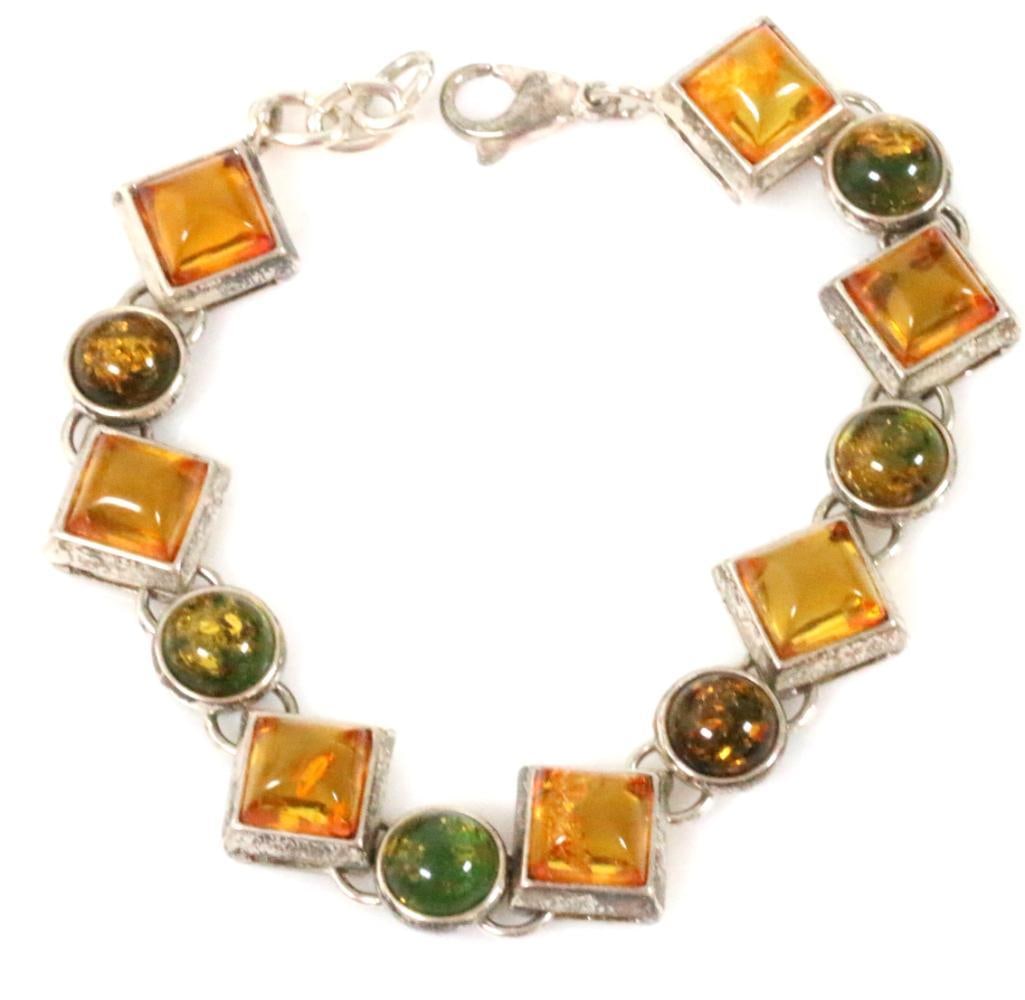 Sterling Silver POLAND Baltic Amber bracelet 23.7 grams (1 of 8)