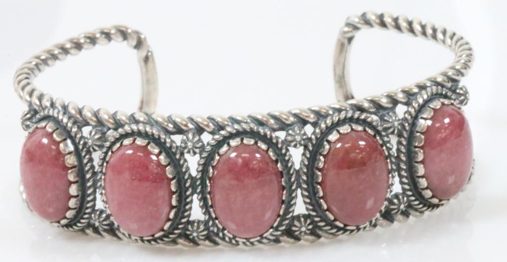 Vintage Carolyn Pollack Rhodonite cuff bracelet: $419.00 on American west website. Weighs 31.8 grams. 3/4" wid. Solid rope twist Hallmarked AW CR
