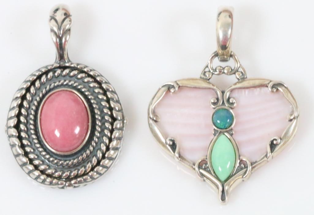 Lot of 2 Carolyn Pollack Sterling Silver Pendants 37.8 g: Large Carolyn pollack American west rhodonite magnetic 2 pc 2" pendant and 1 heart MOP turquoise butterfly heart pendant 2"