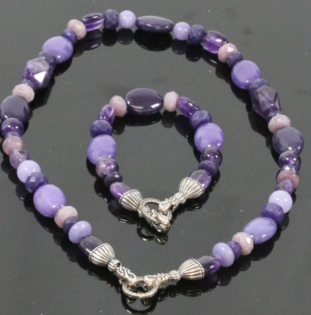 Carolyn Pollack sterling silver necklace bracelet set Amethyst Charoite (1 of 9)