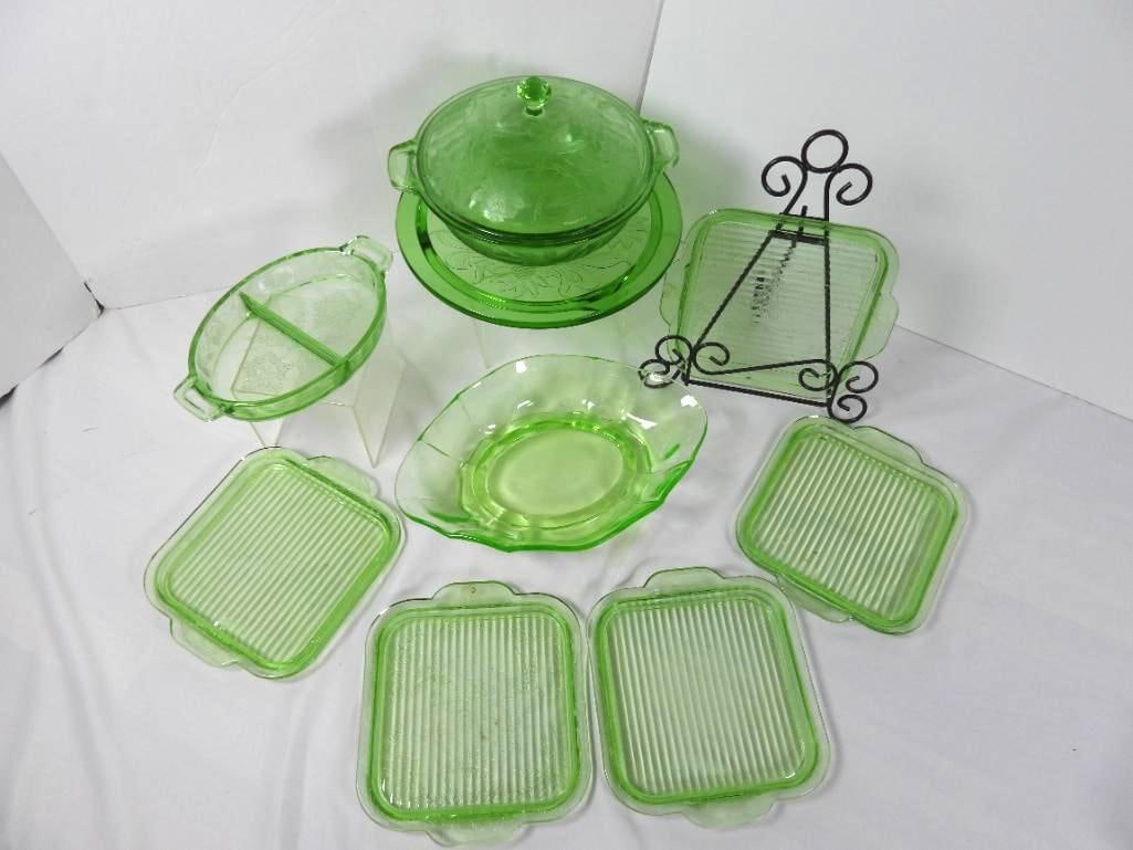 LOT OF 9 VINTAGE DEPRESSION GLASS SERVING DISH (1 of 4)