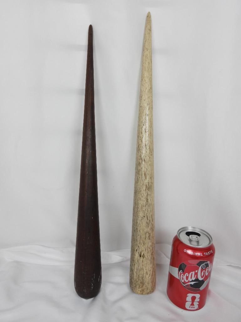 LOT OF 2 ANTIQUE WOOD & NATURAL MARITIME FIDS: LOT OF 2 ANTIQUE WOOD AND BONE MARITIME FIDS: 2 Maritime "Fids" used mainly for knots and ropes are made of wood + natural material L18"xW2"