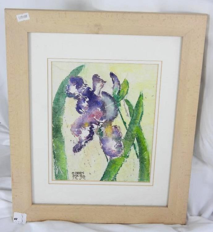 ORIGINAL SIGNED M. BRIGGS WATERCOLOR IRIS FRAMED (1 of 3)