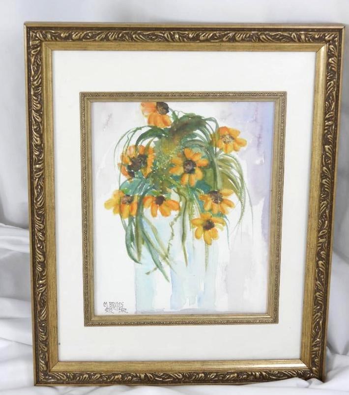 ORIGINAL SIGNED M. BRIGGS WATERCOLOR DAISIES FRAMED (1 of 3)