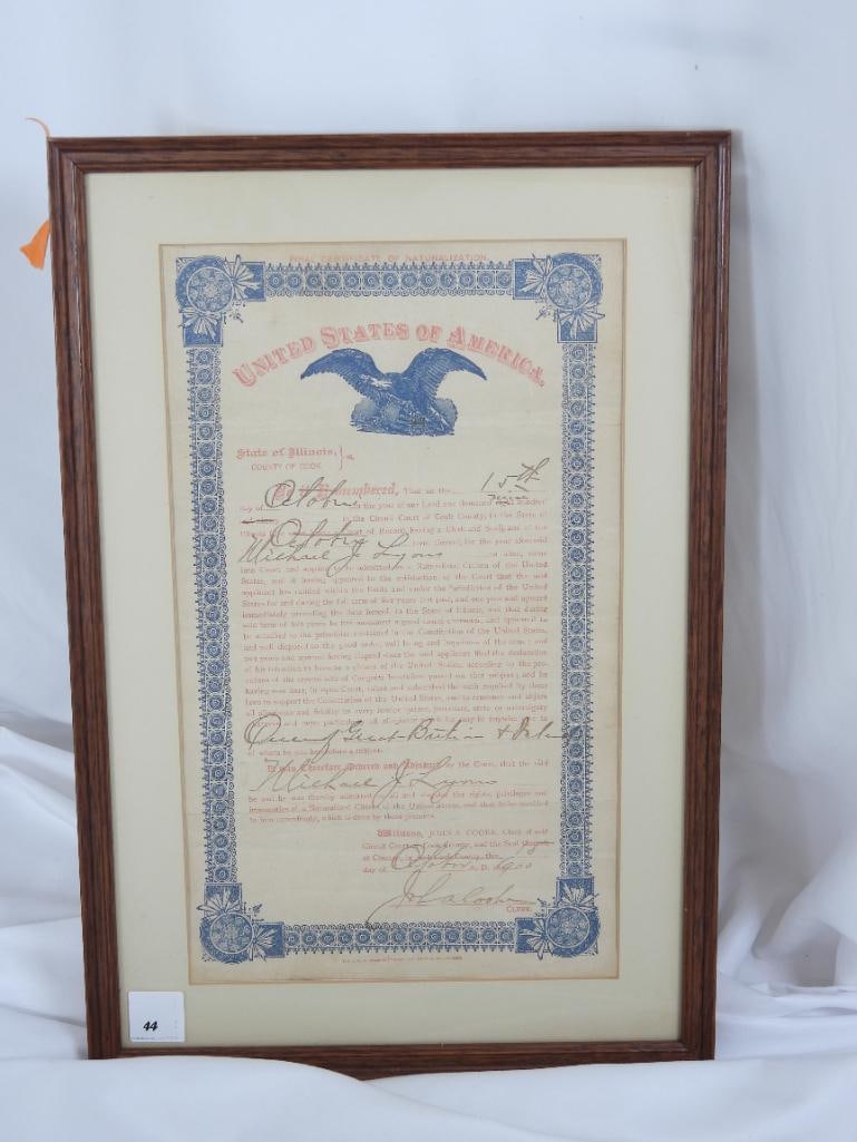 ANTIQUE CITIZENSHIP CONTRACT EPHEMERA DATED 1900 (1 of 4)