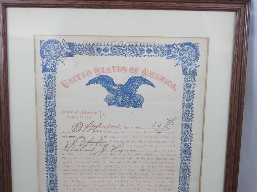 ANTIQUE CITIZENSHIP CONTRACT EPHEMERA DATED 1900 - 2