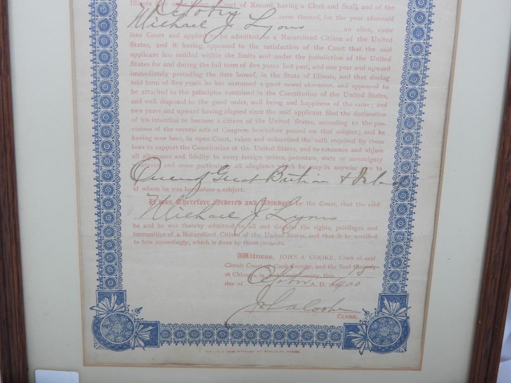 ANTIQUE CITIZENSHIP CONTRACT EPHEMERA DATED 1900 - 3