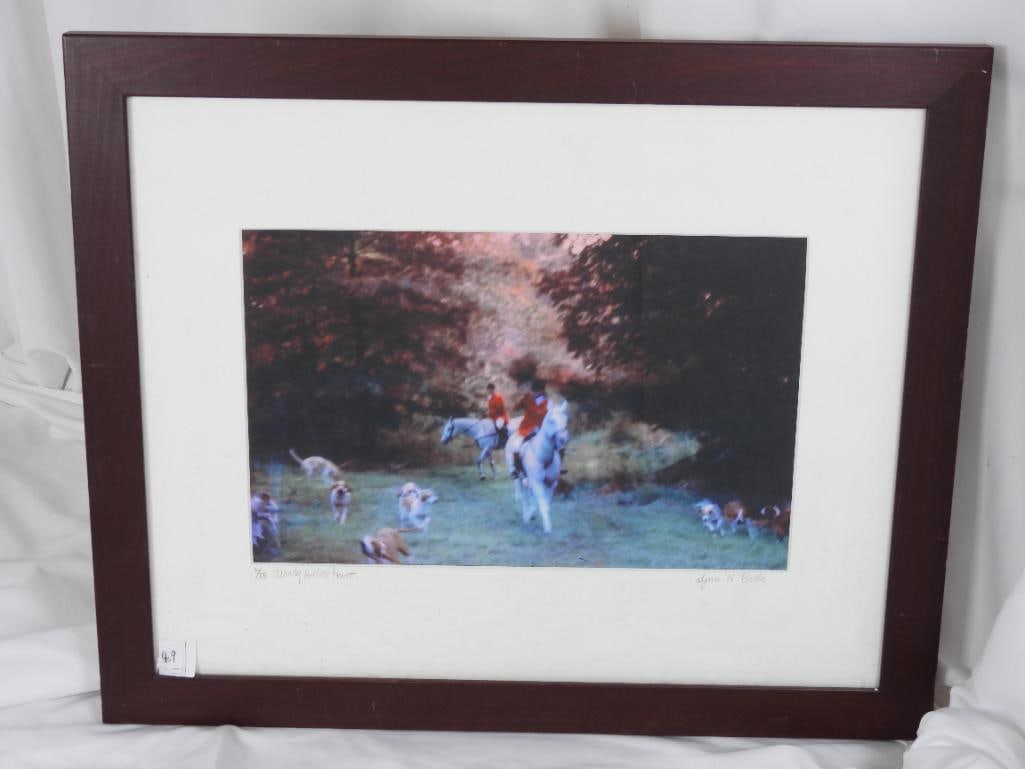 VINTAGE FRAMED PHOTOGRAPH Lynn Butler "Windy Hollow Hunt" scene: VINTAGE FRAMED PHOTOGRAPH: 1 Framed photograph taken by Lynn H. Butler of a British hunting scene called "Windy Hollow Hunt" 25/100 (dimensions without frame) L14"xW9" (dimensions with frame) L22.5"xW