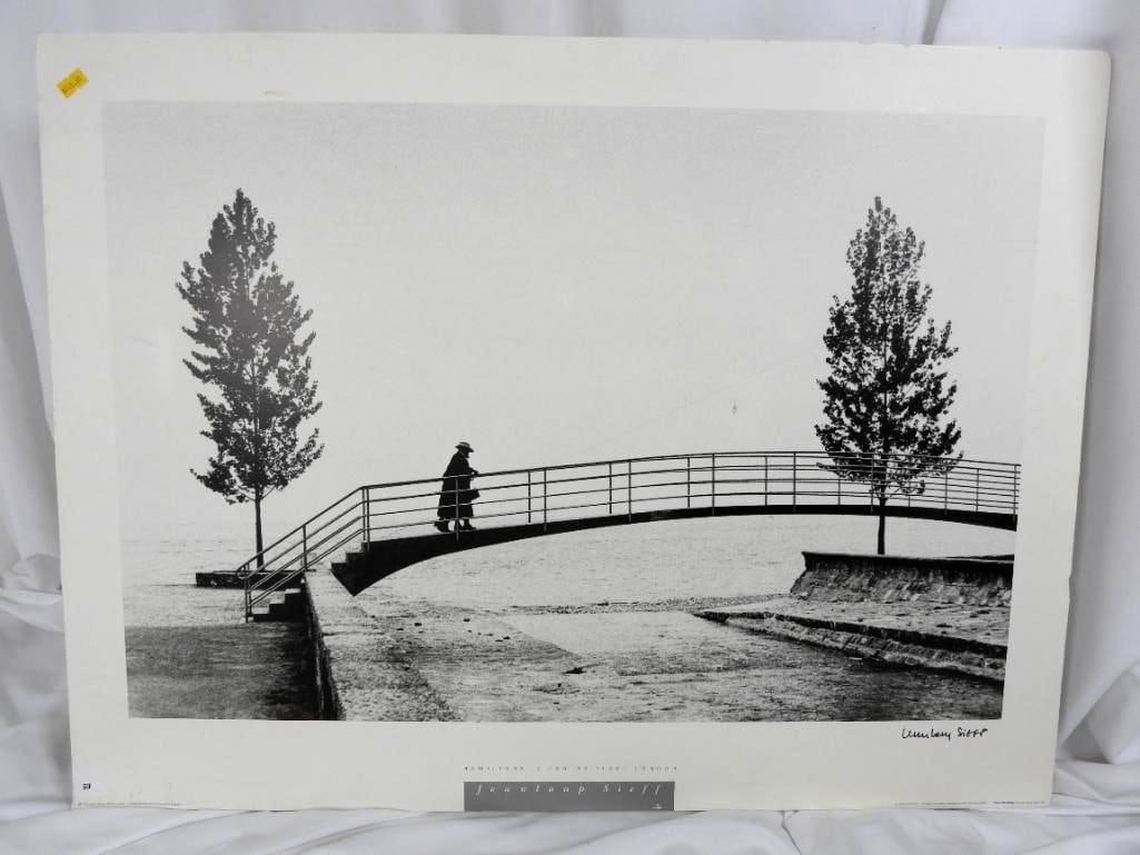 VINTAGE PRINT Over the Bridge Signed BY JEANLOUP SIEFF: VINTAGE PRINT BY JEANLOUP SIEFF: 1 Vintage print signed and produced by French photographer Jeanloup Seiff titled "Over the Bridge" featuring a minimalist artwork of a black and white scene depicting 
