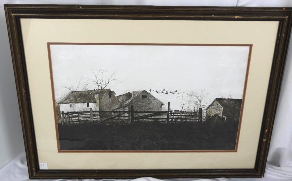 LISTED ARTIST ANDREW WYETH "THE MILL" FRAMED PRINT (1 of 5)