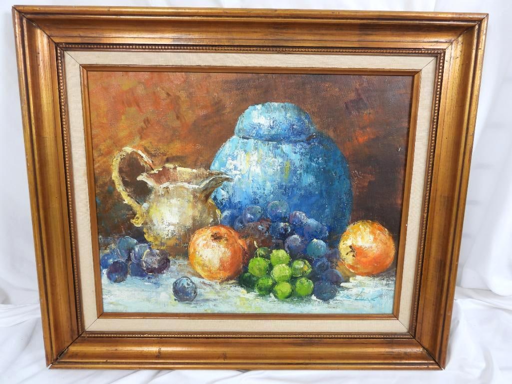 ORIGINAL LUCAS SIGNED ORIGIINAL STILL L IFE FRUIT OIL PAIANTING FRAMED: ORIGINAL FRUIT OIL PAINTING: 1 Oil HAND SIGNED BY LUCAS.