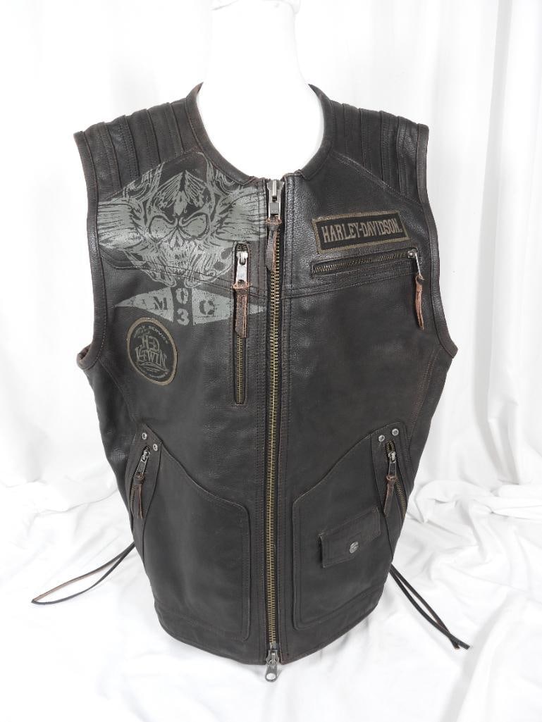 VINTAGE GENUINE LEATHER HARLEY DAVIDSON CUT/VEST XL (1 of 9)