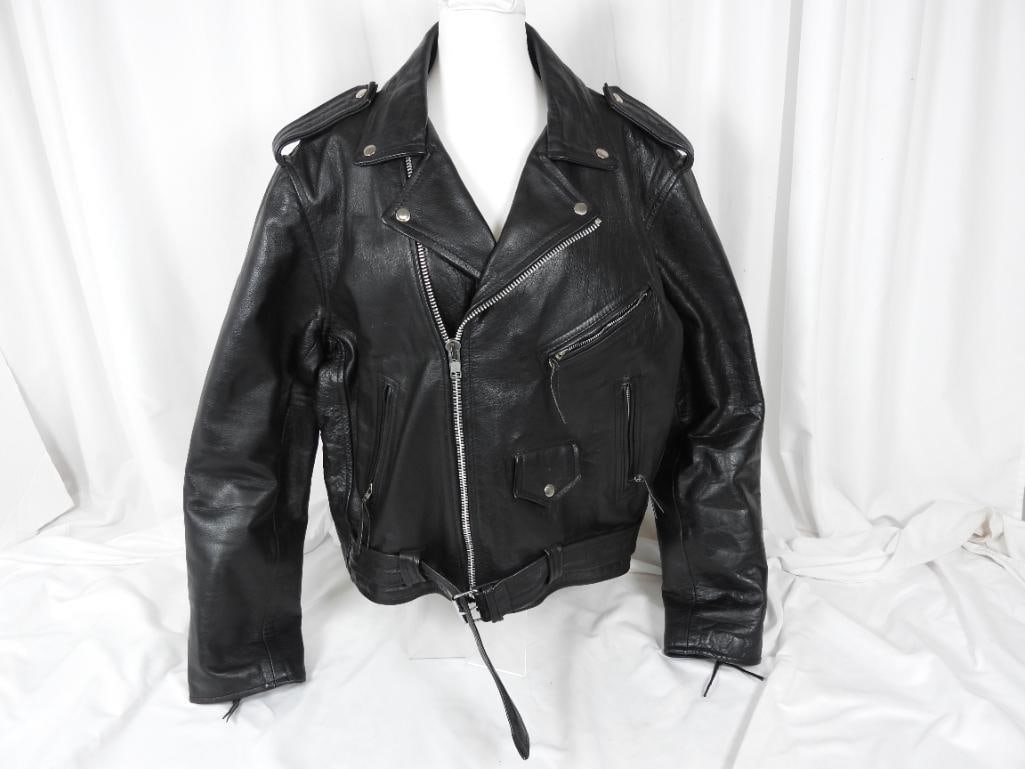 BIKER SKINS BLACK LEATHER MOTORCYCLE JACKET XL (1 of 8)