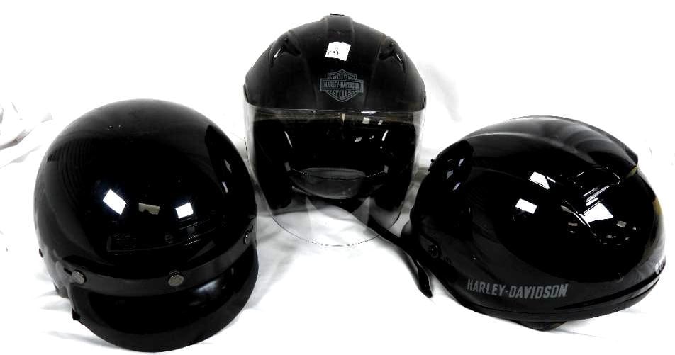LOT OF 3 MOTORCYCLE HELMETS, 2 HARLEY DAVIDSON, 1 FULMER AF-15 DOT (1 of 7)