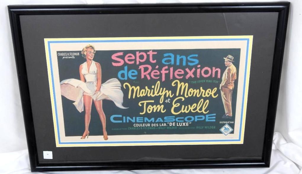 VINTAGE ORIGINAL 20TH CENTURY FOX FRENCH MOVIE PRINT "THE SEVEN YEAR ITCH" MARILYN MONROE AND TOM: ORIGINAL CINEMASCOPE 20TH CENTURY FOX FRENCH MOVIE PRINT OF "THE SEVEN YEAR ITCH" WITH MARILYN MONROE AND TOM EWELL, 27" WITH FRAME